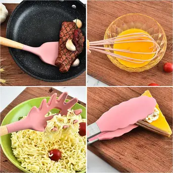

Silicone Spatula Spoon Tongs Utensils Heat-resistant Soup Spoon Non-stick Spatula Shovel Wooden Handle Cooking Kitchen Tool