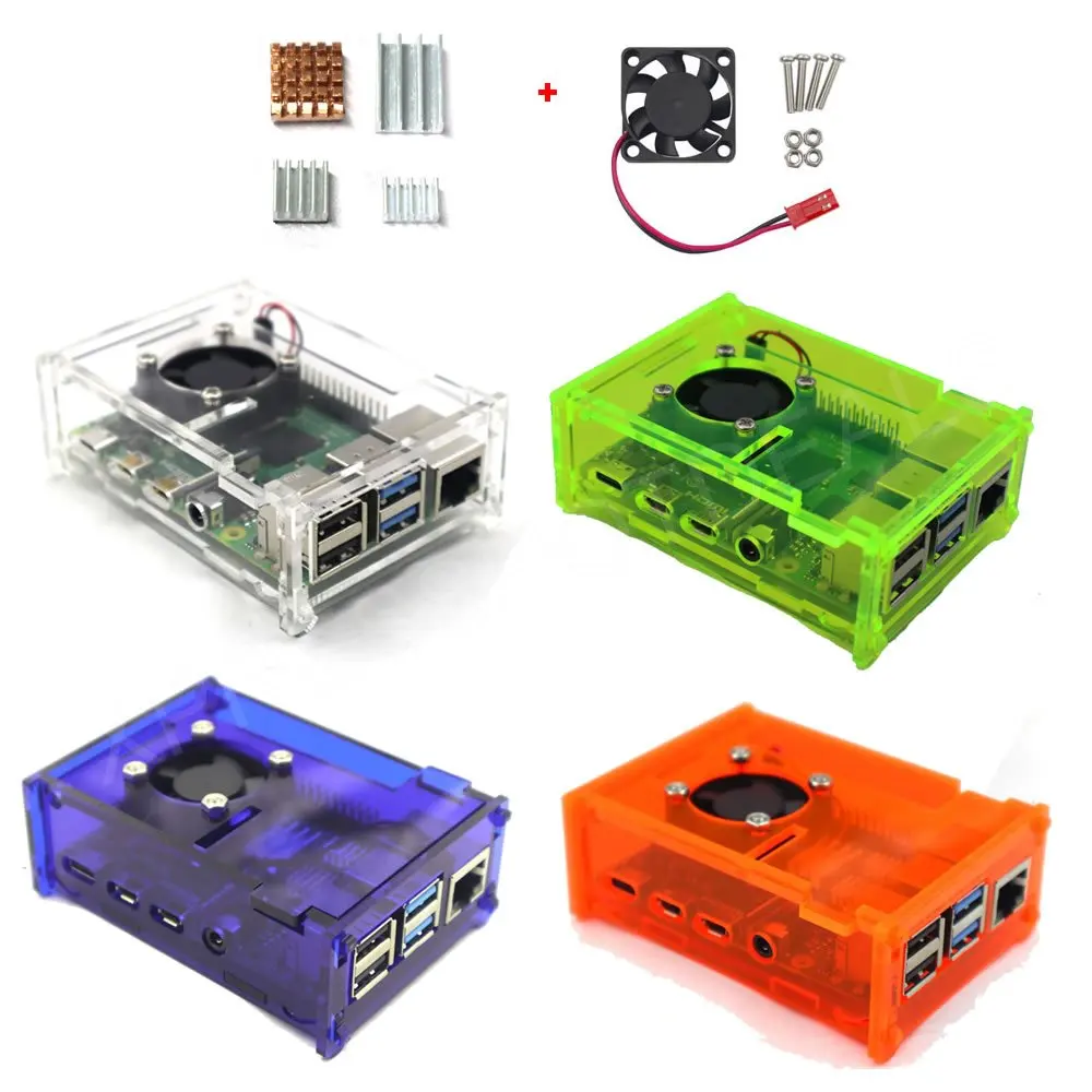 

Raspberry Pi 4 Model B Acrylic Case Enclosure Box with Cooling Fan Heatsink Kit