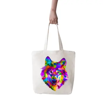 

Angemiel Bag Big Color Wolf Portrait Shopping Beach Tote Bag