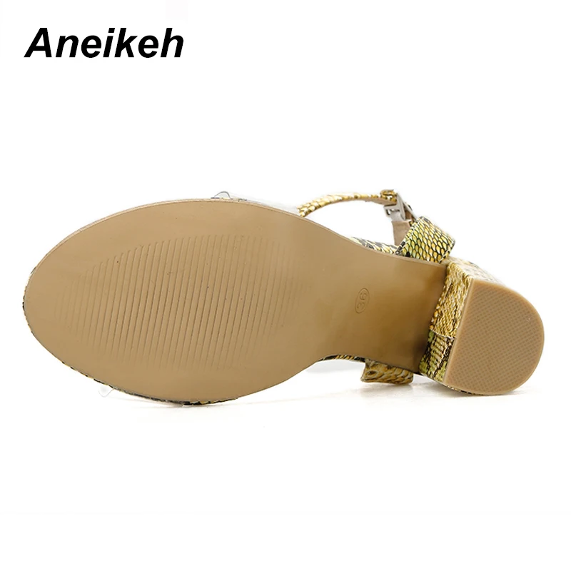Aneikeh/модные сандалии-гладиаторы из ПВХ; женские Босоножки на каблуке; туфли-лодочки с ремешком и пряжкой; модельные женские туфли на очень высоком каблуке с открытым носком