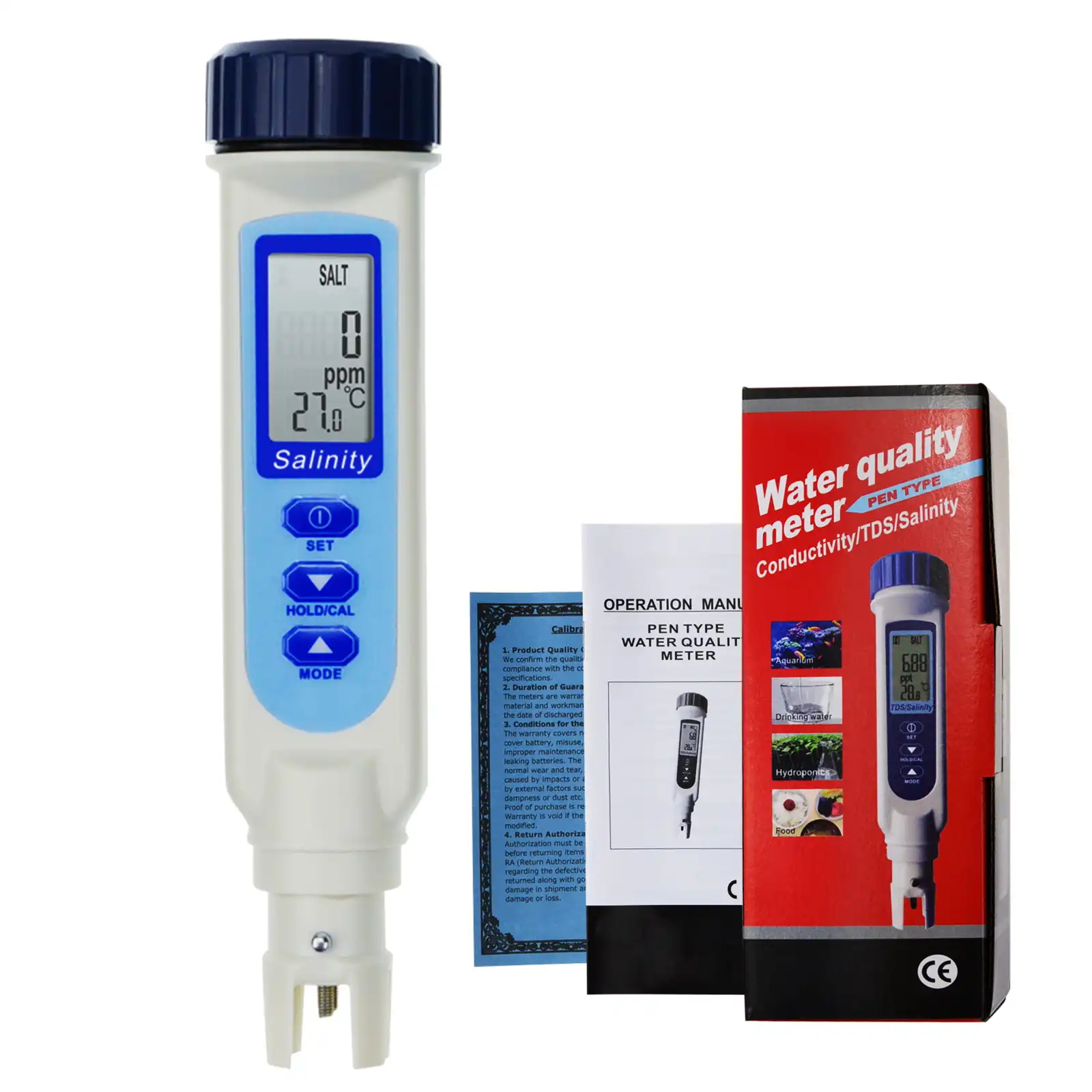 Salinity & Temp Meter Pen Type Salt Water Quality Tester ATC NaCl 3 in