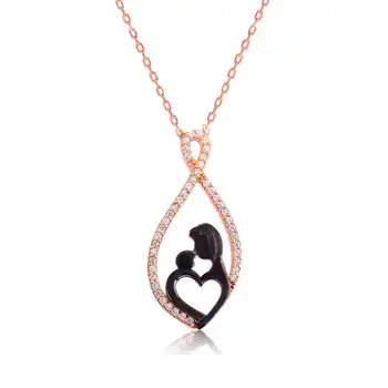 

925 sterling Silver Heart Mother Child Necklace