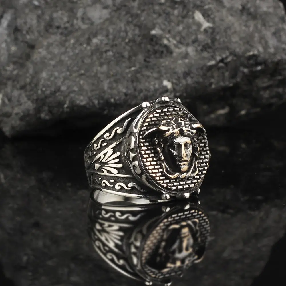 

MEN 'S 925 Sterling Silver Ring, Tumbled Model With the Medusa Male Gift Jewelry, Handmade, fashion Accessory Made in Turkey, Design