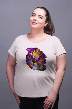 

Angemiel Wear Kitty White Women Cotton Large Size T-Shirt