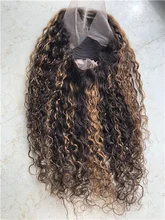 Wigs Highlight Human-Hair Brown Lace-Front Brazilian 13x4 Curly for Women 16-26inches/13x4