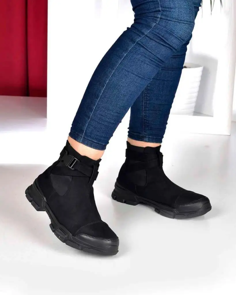 

Mosimoso Women's Ankle Height Boot Colley Black Suede Lock Buckle Poly Sole Women Boots