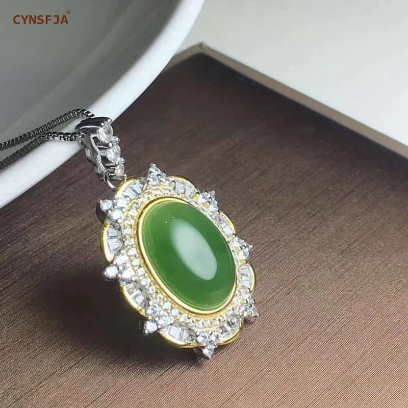 

CYNSFJA New Real Certified Natural Hetian Jasper 925 Sterling Silver Gold Plated Gemstone Lucky Amulets Jade Pendants Best Gifts