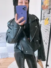 Jacket Short Winter Coat Faux-Leather Mozuleva Black Women Retro PU Turn-Down-Neck Loose