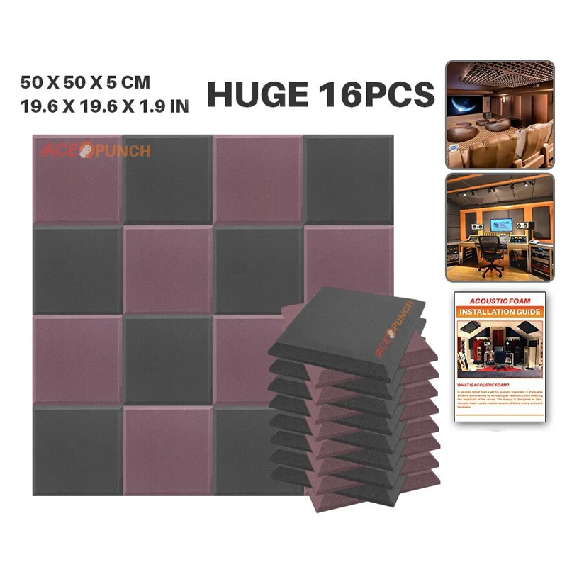Arrowzoom 16 шт. набор черный и коричневый 50x50x5 см(19,6x19,6 x 1.9in) плоская коническая плитка панель Студия Акустическая Пена KK1039