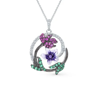 

Silver Pendant with corundum, cubic zirconia and enamel sunlight