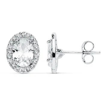 

Earrings 18k white gold motif oval 10mm. Zircons [AB8954]