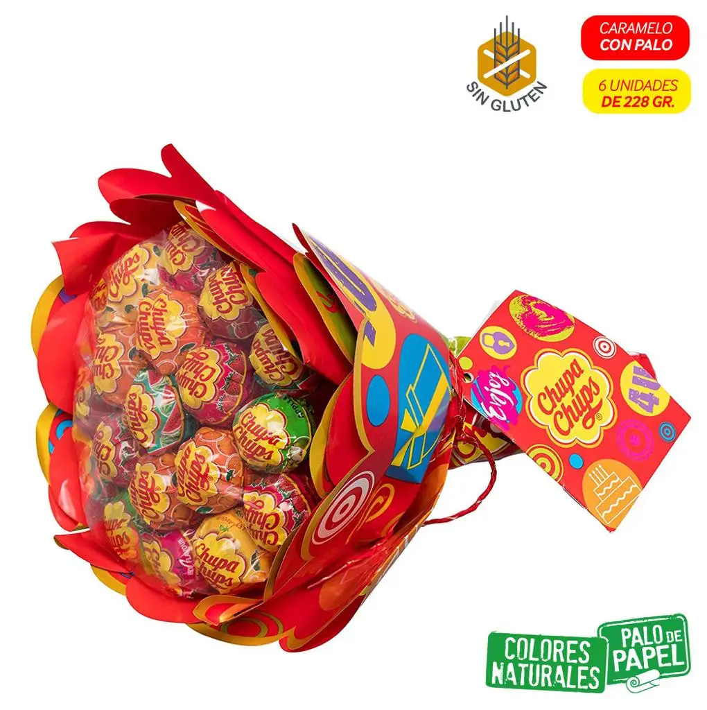 Ramo de Flores Chupa Chups - El ramo de caramelos más dulce con el que te dirán Yoteailoviu muchas veces - Contiene 19 chupachups surtidos - Una manera original de mostrar amor