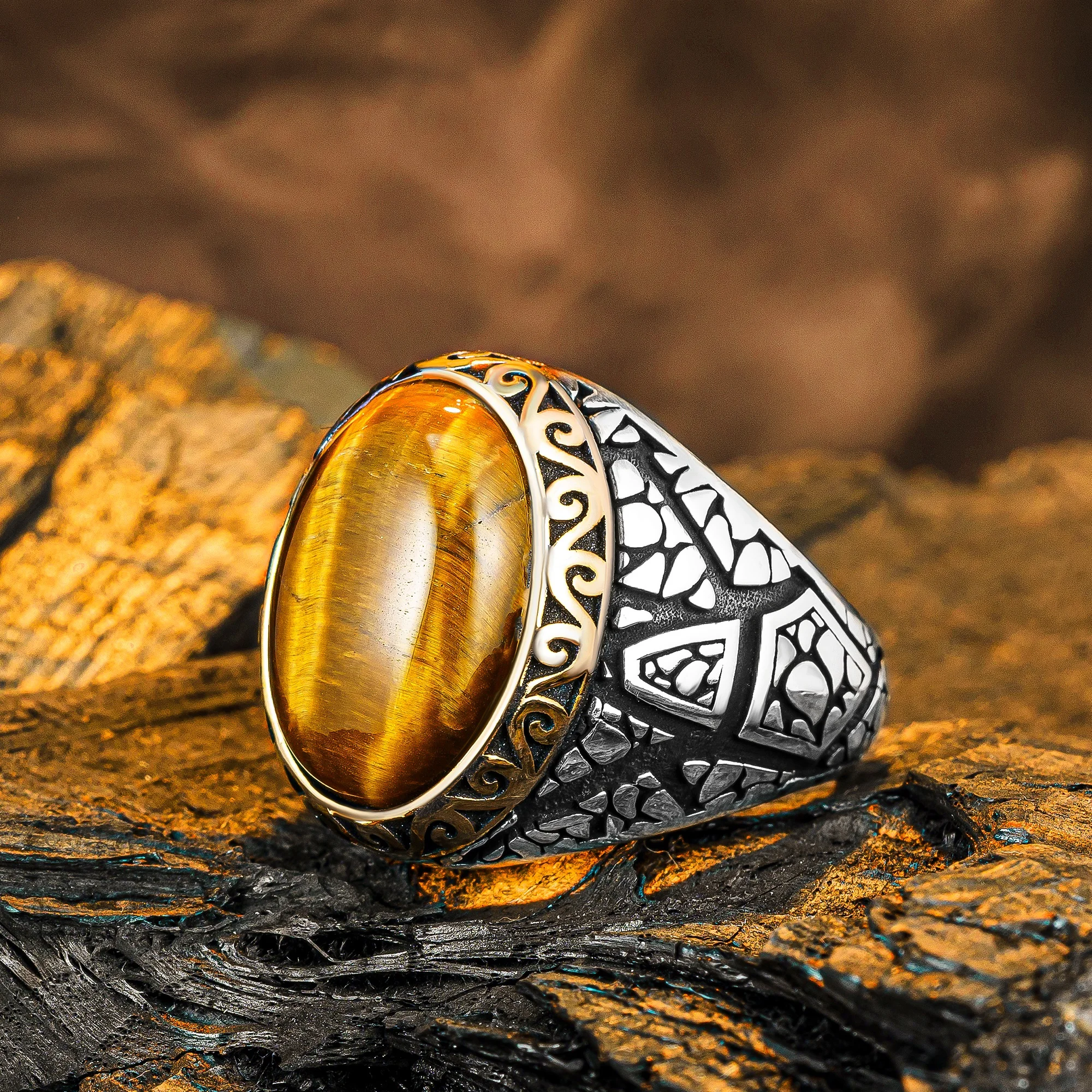 

Natural Brown Tigers Eye Ring Solid 925 Sterling Silver Men Ring Raw Multi Gemstone Ring Handmade Unique Ring Made in Turkey