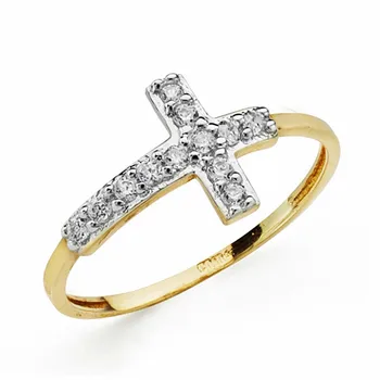 

18k solid gold ring bicolor cross zircons [AA2255]