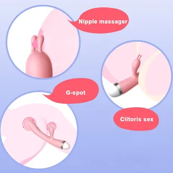 G-spot Rabbit Double Vibrator for Woman  Strapon Masturbation Clitoris Stimulator Dildos Waterproof Rechargeable Adult Sex Toys 3