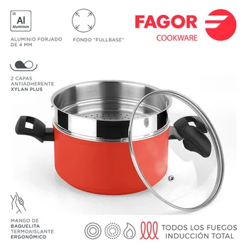 

Pot MAXIMA + cap + STEAMER Ø 20CM red aluminum 3004 FAGOR