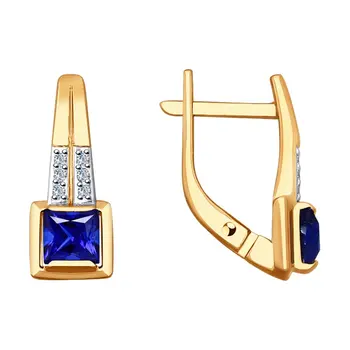 

Sokolov drop earrings with stones in gold with diamonds and blue corundum (Sint.), fashion jewelry, 585, women's male, long earrings