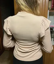 Shirts Simplee Ruffle Khaki Top Knitted-Top Flower Long-Sleeve Winter Fashion New Solid