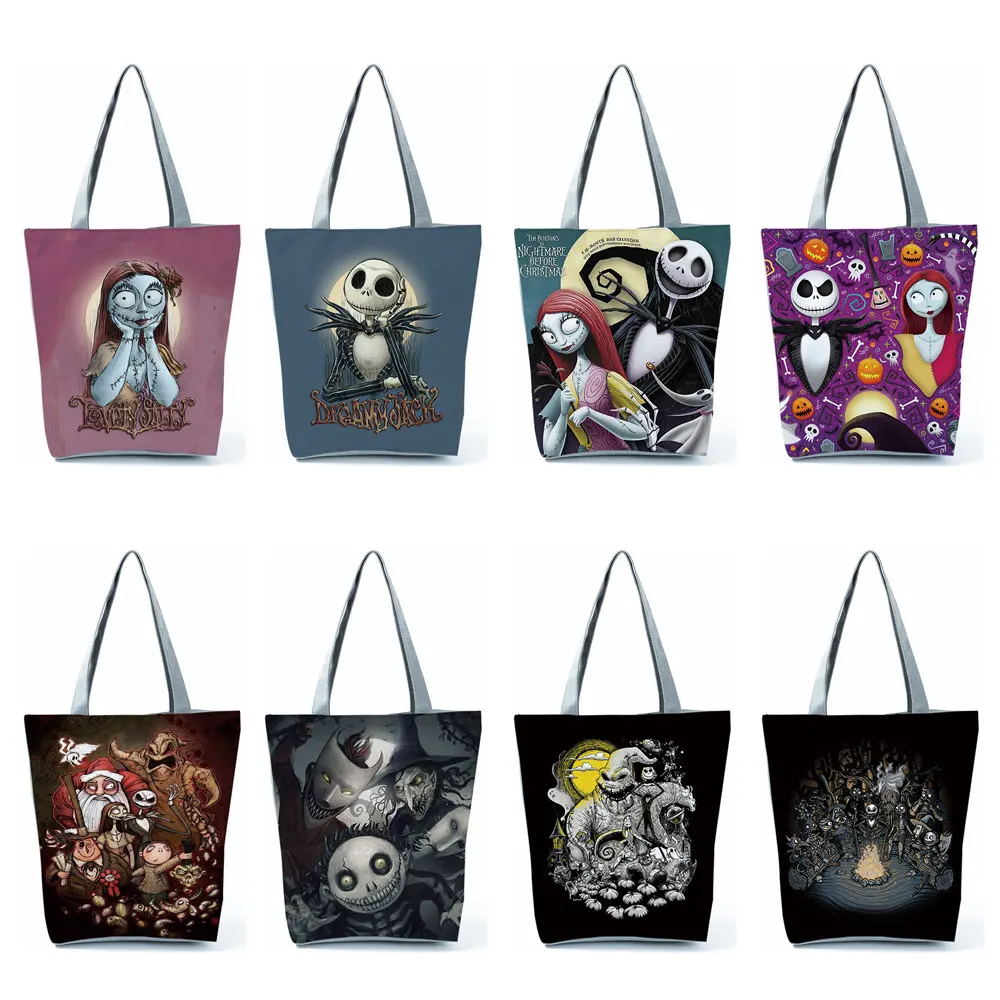 Nightmare Before Christmas Tote Bag Coolest Halloween Skull Jack Print Eco Handbag Fashion Travel Bag Women Leisure Shopping Bag 1