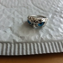 Anillo de búho de ojo de demonio de Plata de Ley 925 auténtica para mujer, chica y amantes, Animal Retro, anillo ajustable abierto, joyería llamativa, regalo