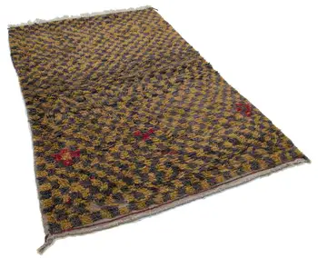 

133x215 Cm Yellow Handmade Vintage Tulu Rug-4x7 Ft