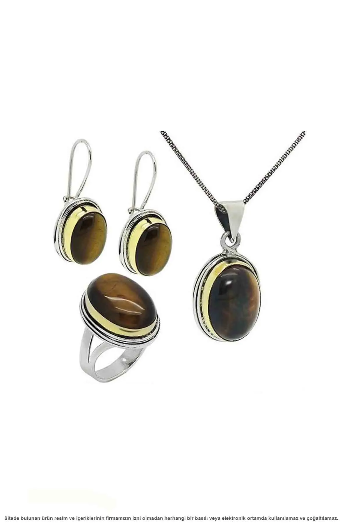 

Midyat Silver Tiger Eye Stone Triple Set Jewelry