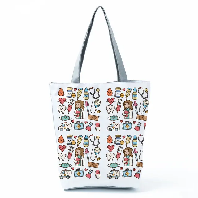 Electrocardiogram Grid Print Shoulder Bags Fashion Simple Women's Bag Eco Portable Handbags Practical High Capacity Shopping Bag hl1546 Nurse Bag