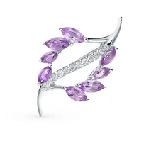 Серебряная брошь с аметистом и фианитами SUNLIGHT проба 925