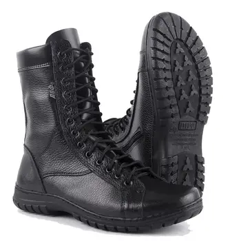 

demiseason genuine leather lace-up black army ankle boots desert shoes men high shoes flat military boots 0054/1 WA