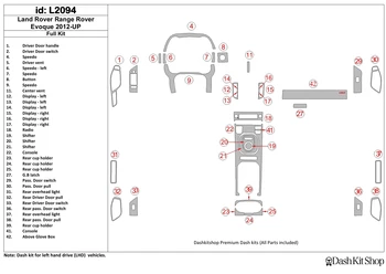 

Interior trim for Land Rover Range Rover Evoque 2012-UP. Set L2094.