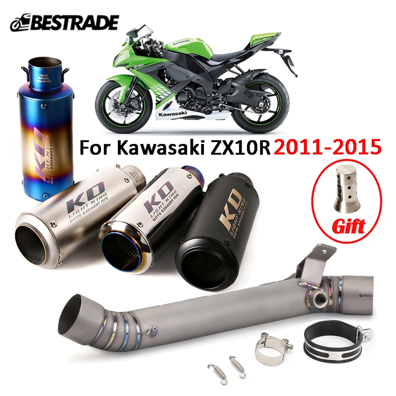 

Exhaust System For Kawasaki ZX10R 2011-2015 Titanium Alloy Mid Middle Link Pipe Slip On 51mm Mufflers With DB Killer Escape