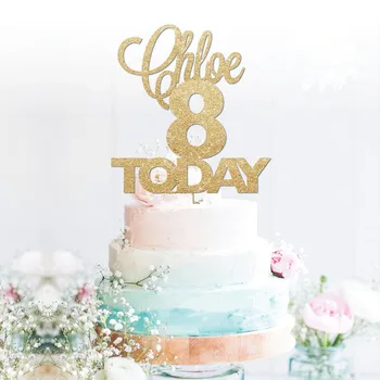 

personalised Chloe 8 birthday, Gold glitter cake topper cake topper custom1,2,3,4,5,6,7,8 any name,colour, age Party Decorations