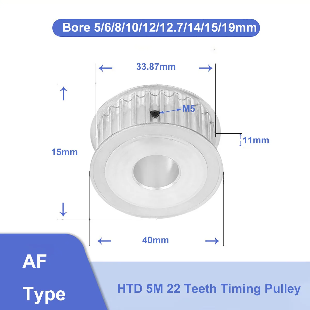 

HTD 5M 22 Teeth 11mm Width Timing Pulley Synchronus Wheel Bore 5/6/8/10/12/12.7/14/15/19mm Idler Pulley for HTD5M Timing Belt