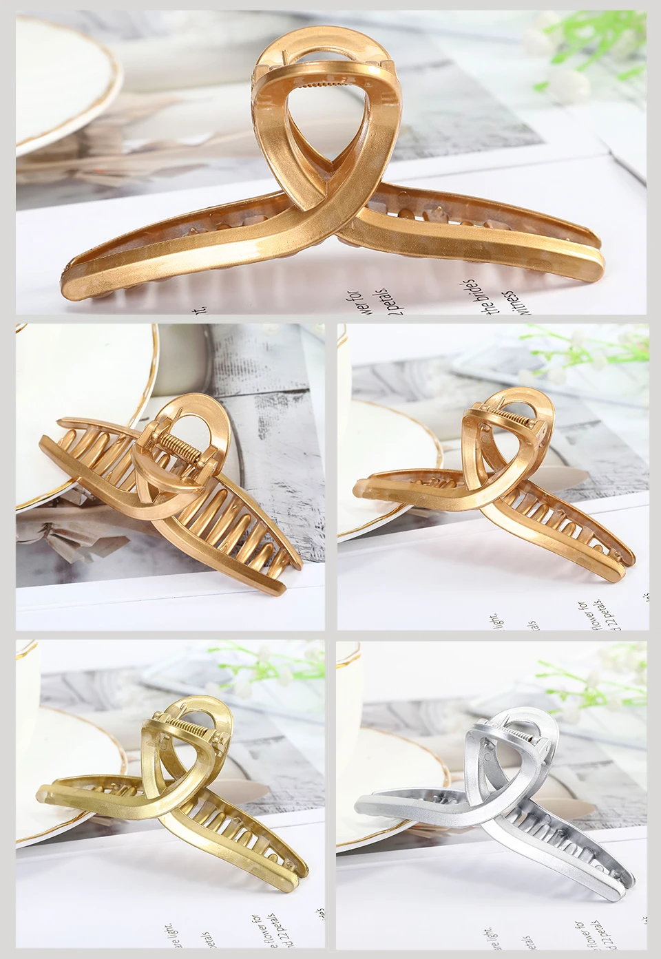 2021 New Women Elegant Gold Silver Hollow Geometric Metal Hair Claw Vintage Hair Clips Headband Hairpin Fashion Hair Accessories