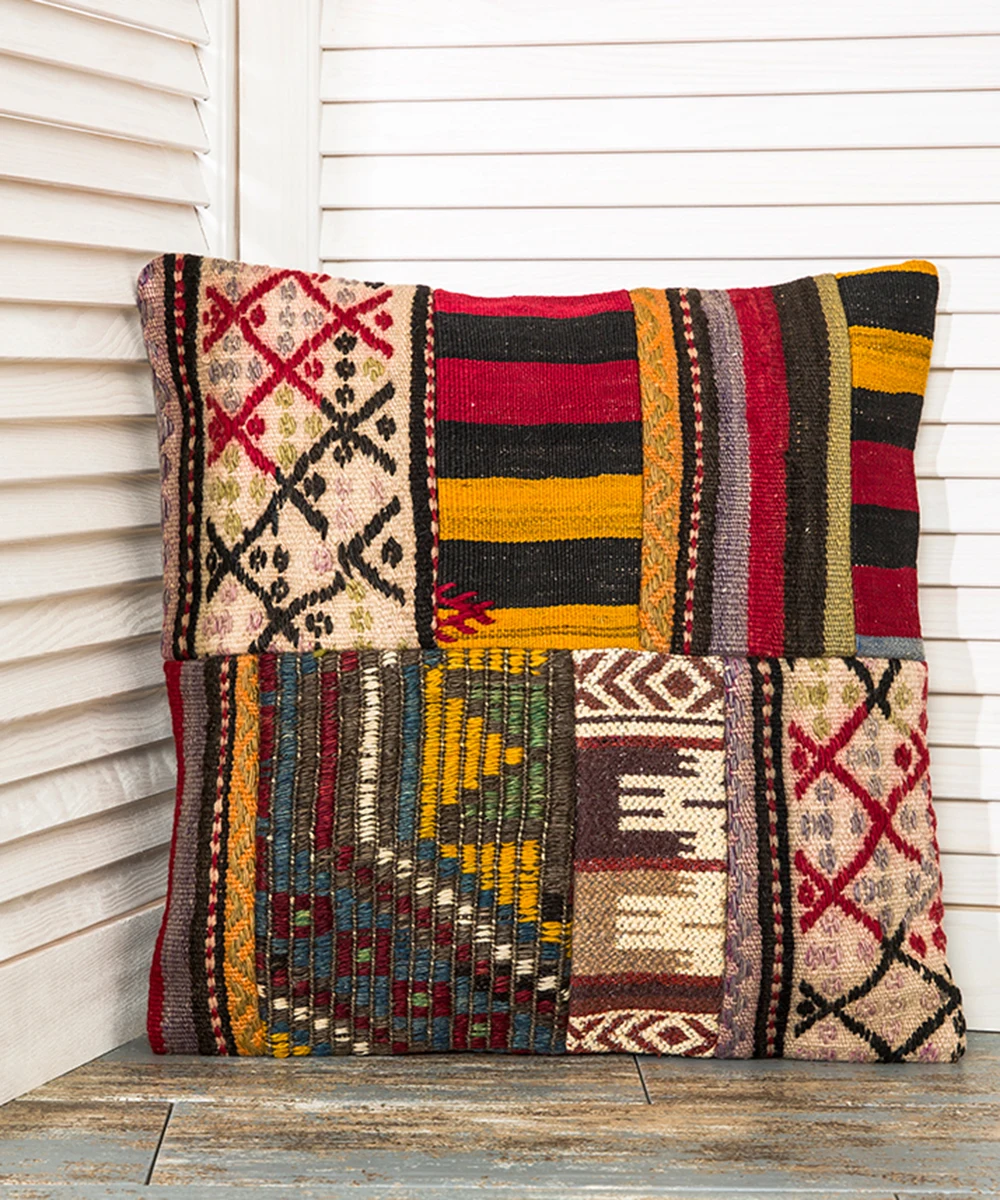 Custom Kilim Design Multi Color Patchwork Square Bohemian Cushion Case Jacquard Fabric Decorative Couch Pillow Covers | Дом и сад