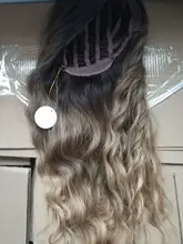 HENRY-Suarez Ombre marrón oscuro de agua a largo de la peluca de la onda de alta temperatura disfraz diario de Cosplay parte media peluca sintética para las mujeres Afro