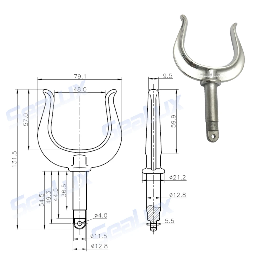 Sealux 2 Stück pro Set Edelstahl-Oarlock aus Marinequalität mit offenem Ende für 1/2-Zoll-Sockel, Angelzubehör für Marine-Yachten, Boote – Detail 2