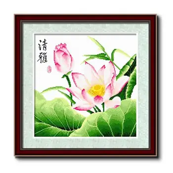 

Blooming Lotus Flowers Dragonfly Birds on Lotus Flower Stamped Cross Stitch Kit Embroidery needlework set