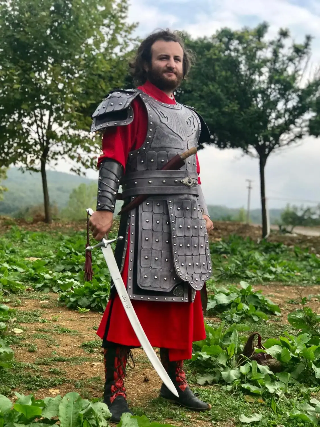 Кожаный воин бронежилет с поясом кафтан рубашка брюки костюм оттоманка армия