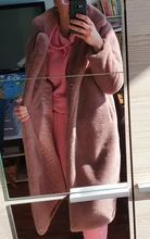 Abrigo cálido de piel sintética para mujer, abrigo largo grueso con cuello vuelto, abrigo cálido para invierno, novedad de 2021