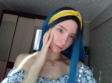 Blue Wig Synthetic-Wigs Heat-Resistant-Fiber Middle-Part Linghang Black Natural Straight