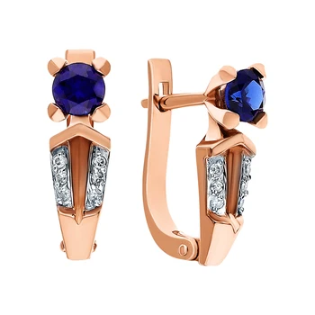 

Gold earrings with sapphires synthetic and diamonds sunlight sample 585
