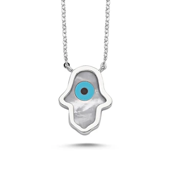

Silver 925 Sterling Eyed Fatma Master Hand Necklace