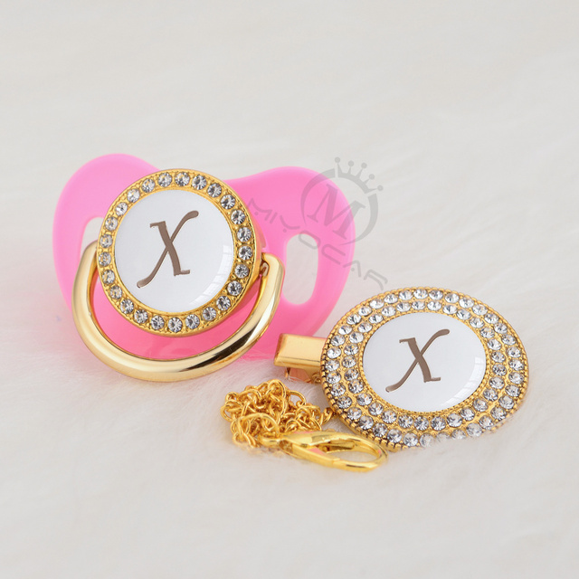 name Initial letter X special silver bling pacifier and pacifier clip BPA free dummy bling silicone nipple SGS pass LX-W