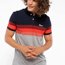 Дефакто Мужская модная рубашка поло Повседневная модная Лоскутная полосатая рубашка поло с коротким рукавом высокого качества Новинка-J5016AZ18SM