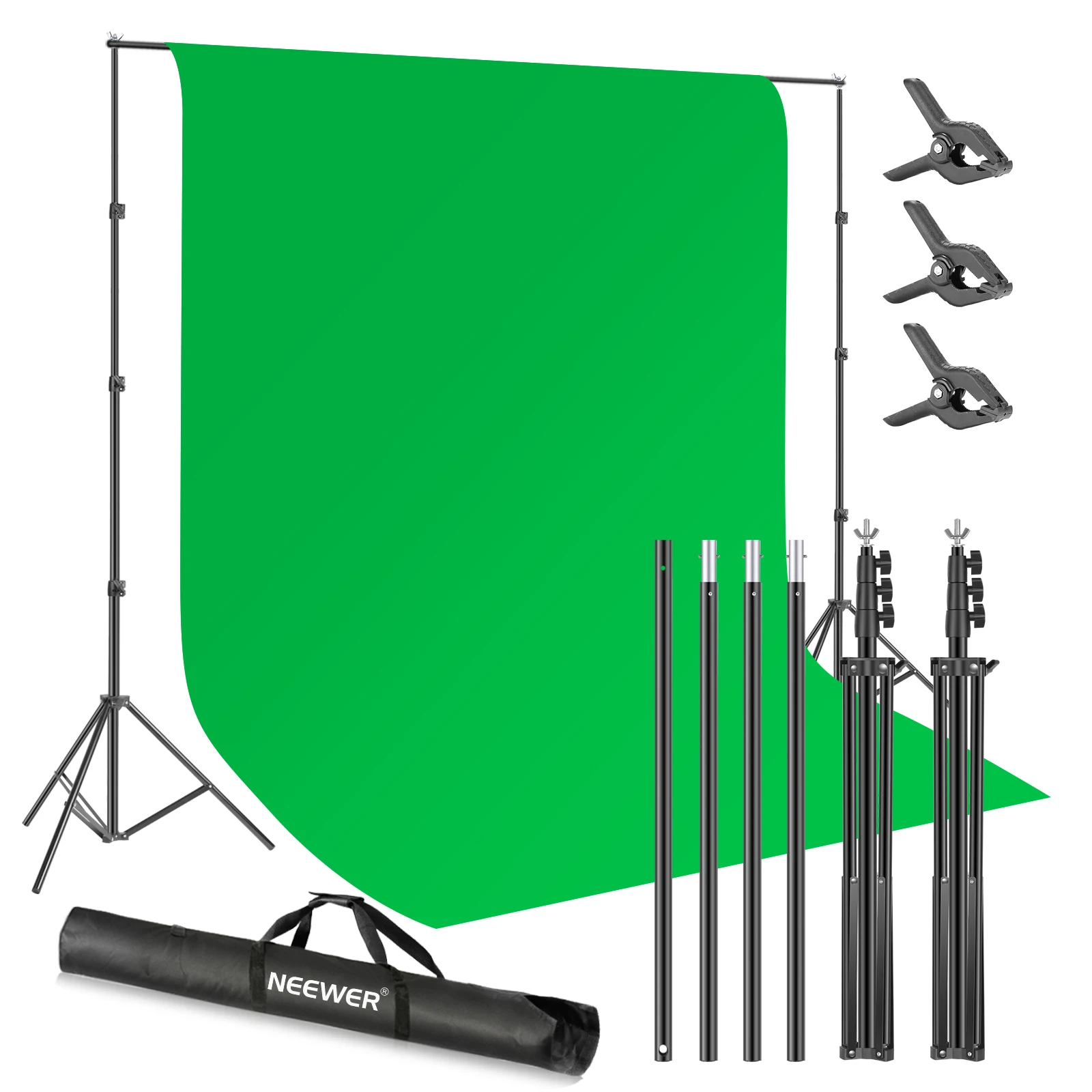 3 Clamps & Sandbag 5x6.5ft Chromakey Collapsible Photography Background Support System for Photo Video Studio YICOE T-Shape Backdrop Stand Kit with Green Screen Upgraded Clamps & SANDBAG Version 