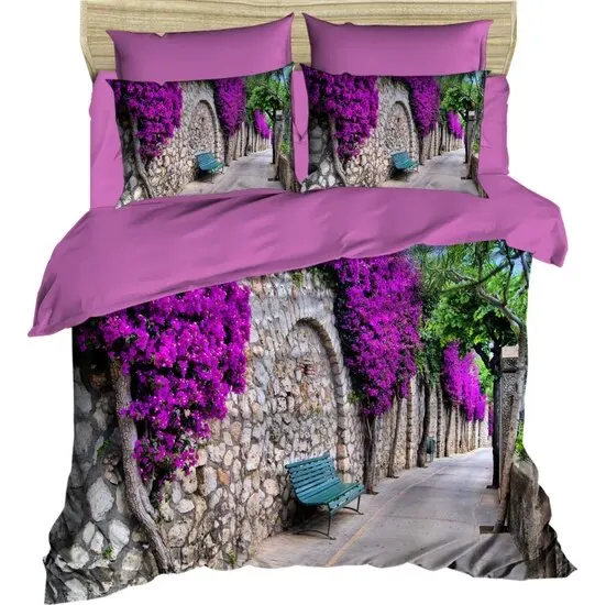 

YOUR WONDERFUL COVER 3D Bench and Flower Themed Double Duvet Cover Set