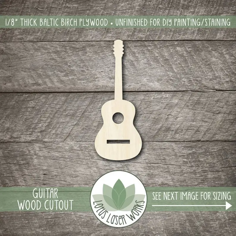 

Guitar Wood Shape, Unfinished Wood Guitar Laser Cut Shape, Guitar DIY Craft Supply, Many Size Options, Blank Wood Shapes