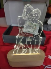 Night-Light Wooden-Base Text-Photo Christmas-Gift Customized Wedding DIY Holiday 