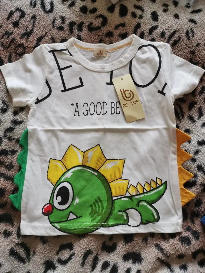 Baby Boy Summer T-Shirts Kids Toddler Children Cartoon Animals Shark Dinosaur Print Cotton Tee Tops Clothes photo review